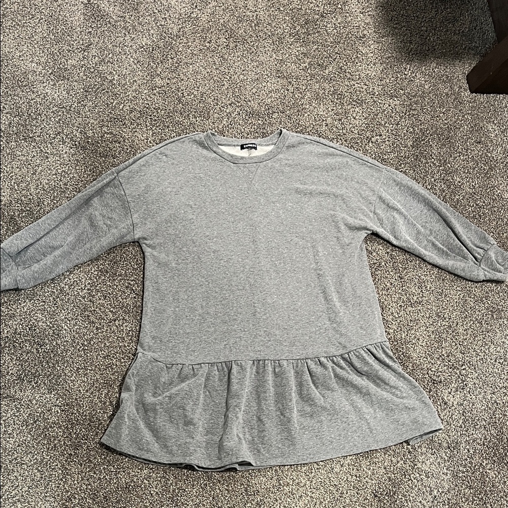 Express Gray Tunic with Ruffle Detail
